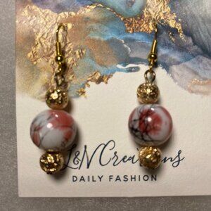 Earings with Peach and white glass beads